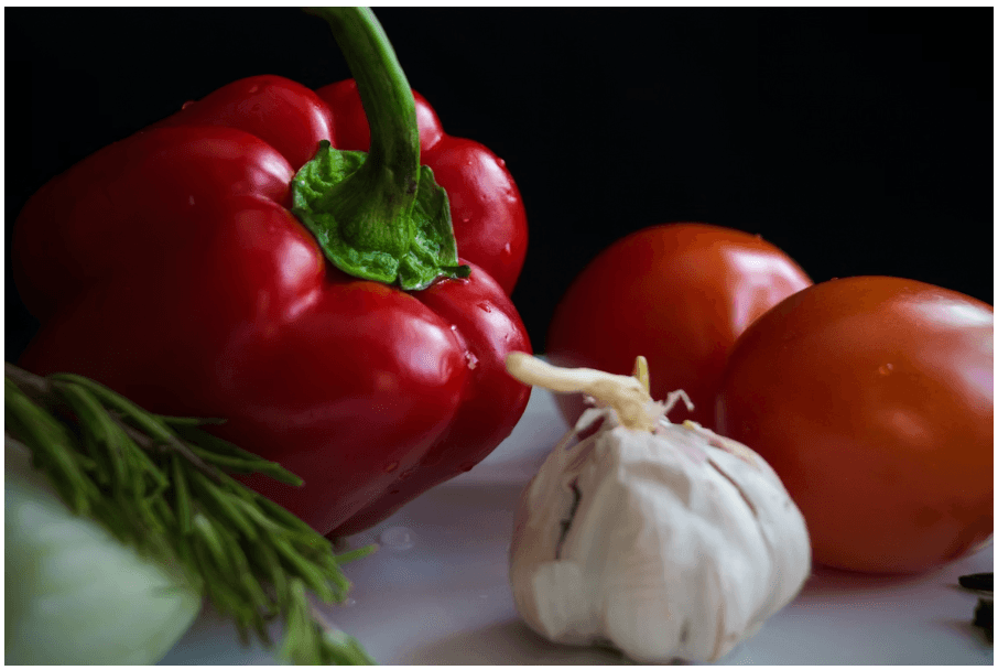 Red bell peppers and garlic
