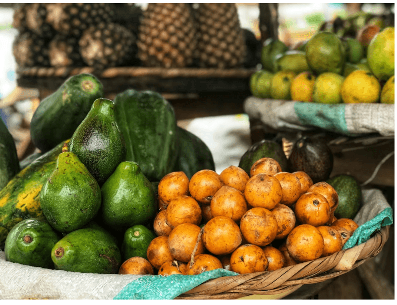 Fresh pear and vegetables